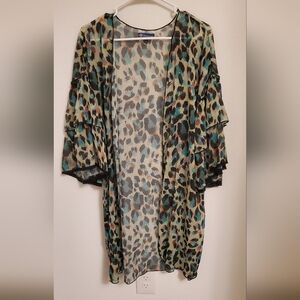 Democracy Animal Print Sheer Kimono Swim Cover Up Beach Vacation Resort Summer